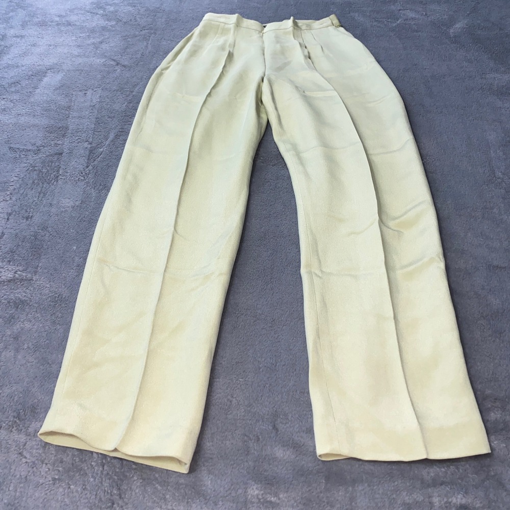 100% Silk Josephine Chaus Pants Womens 4P Sage Green Pleated High Rise Trousers
